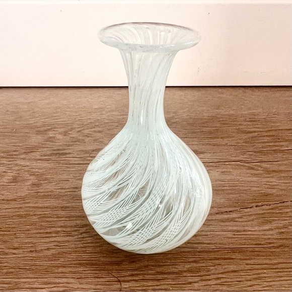 RARE Vintage Italian Venetian‎ Murano Latticino Filigrana Glass Vase White Clear